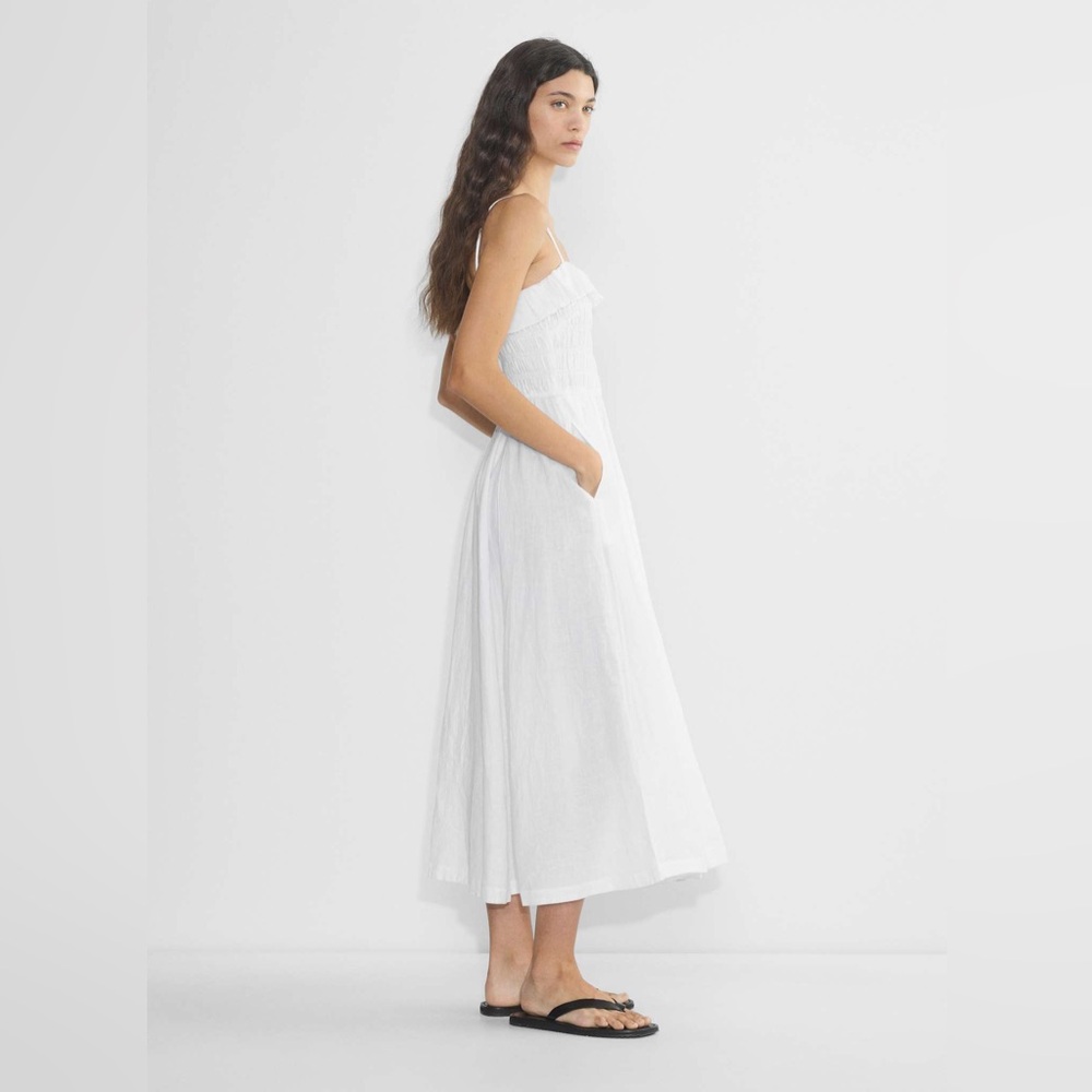 Aritzia white spaghetti strap ruffle linen midi dress coastal euro summer bridal - Picture 4 of 13